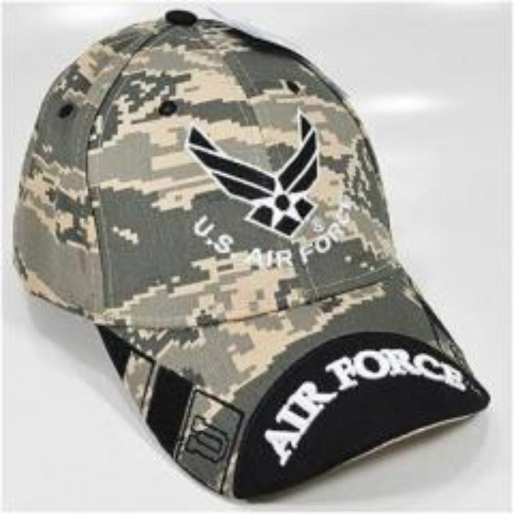 US Air Force on Curve Bill Hat Wings Logo Mens Cap Digital Camouflage Adjustable